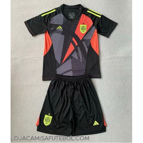 Camisa de Futebol Espanha Goleiro Equipamento Principal Infantil Europeu 2024 Manga Curta (+ Calças curtas)